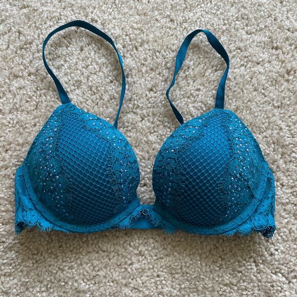 Teal Rhinestone Victoria's Secret Bombshell Bra 32B - Picture 1 of 6